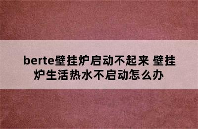 berte壁挂炉启动不起来 壁挂炉生活热水不启动怎么办